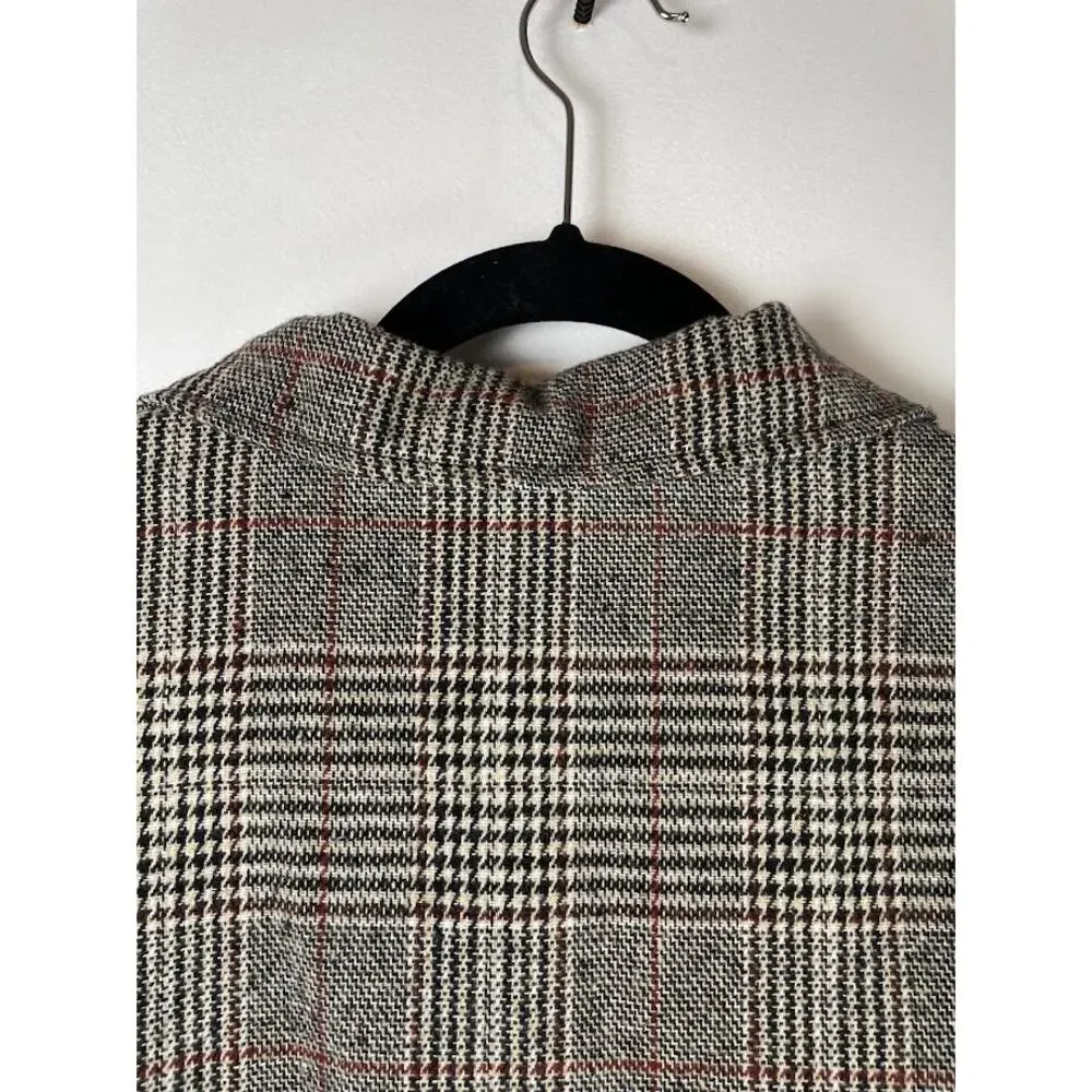 Plaid Jacket Womens Small Cropped Herringbone Shacket Button Light Weight Top